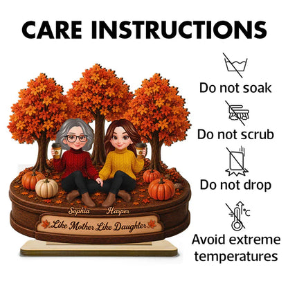 2-Layer Wooden Plaque, Autumn Trees & Seated Coffee Scene, Warm Custom Style, Unique Creative Gift