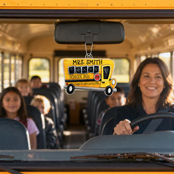 Acrylic Car Hanger with School Bus Art, Creative Gift for Driver, Thanks for Going the Extra Mile