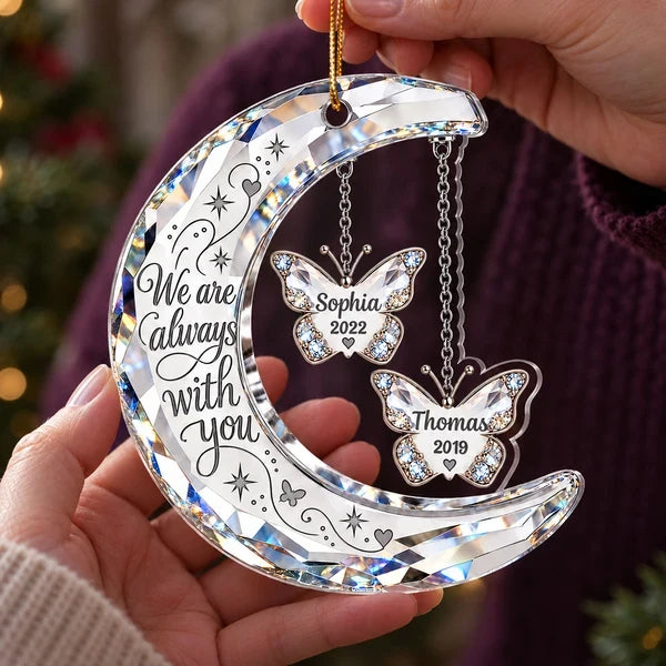 Personalized Acrylic Ornament, Crescent Moon and Butterfly Memorial for Evergreen Display, Unique Sympathy Gift