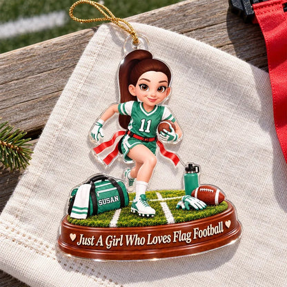 Personalized Acrylic Ornament, Flag Football Girl Running on Field, Unique Christmas Gift for Daughter