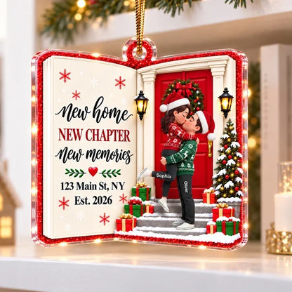 Personalized Acrylic Ornament, New Home Christmas Keepsake with Kissing Couple, Unique Housewarming Gift