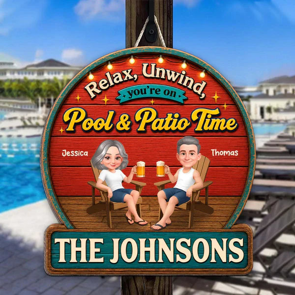 Personalized Wooden Sign with Relax & Unwind Backyard Bar Design, Creative Gift for Couple