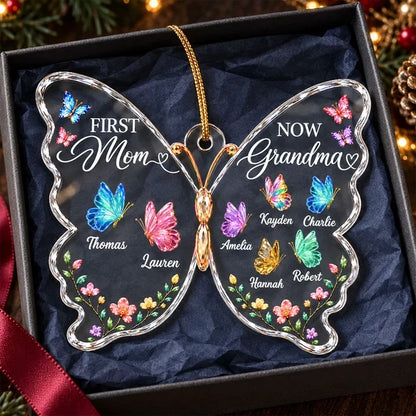 Personalized Acrylic Ornament, Colorful Butterfly Family Keepsake, Unique Christmas Gift for Grandma