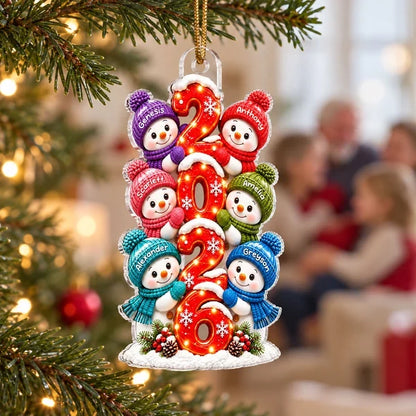 Personalized Acrylic Ornament, Snowman Family Gathered in Winter, Heartwarming Keepsake and Creative Gift for Parents