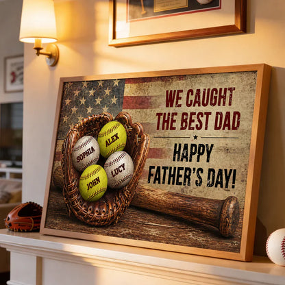 Vintage Baseball Glove Flag Poster, Personalized Wall Art, Unique Father's Day Gift for Dad