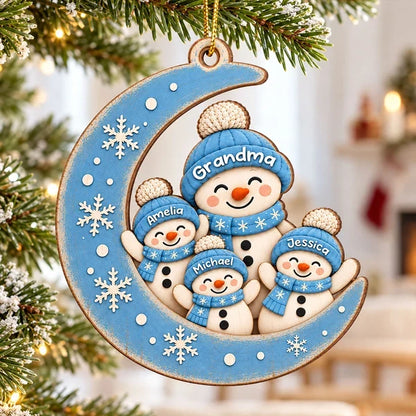 Personalized Ornament with Smiling Grandma and Grandkids on Blue Moon, Unique Christmas Gift for Grandma