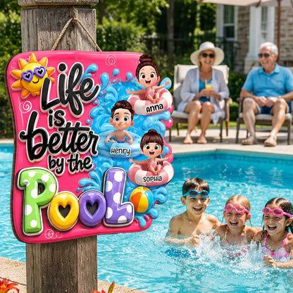 Personalized Pool Kids Wooden Sign, Cute Summer Yard Decor, Unique Gift for Grandparents