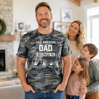 Personalized Printed Classic Tee, Camo Dad Hands & Paws, Unique Creative Gift For Dad