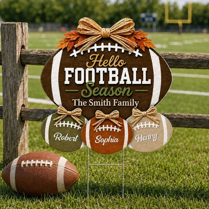 Hello Football Season Shaped Yard Sign, Personalized Lawn Decor, Creative Gift for Family Team Spirit