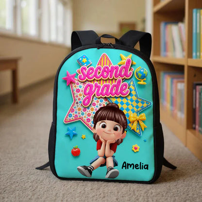 Personalized Kids School Backpack, Cute Cartoon Girl Grade Design, Unique Creative Gift For Daughter