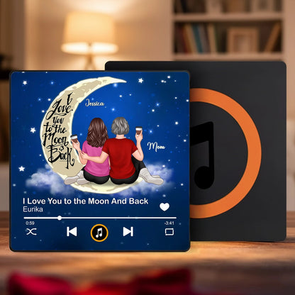 Acrylic Music Magnet with Mom and Daughter Sitting on the Moon, Love You to the Moon and Back, Sweet Gift for Mom
