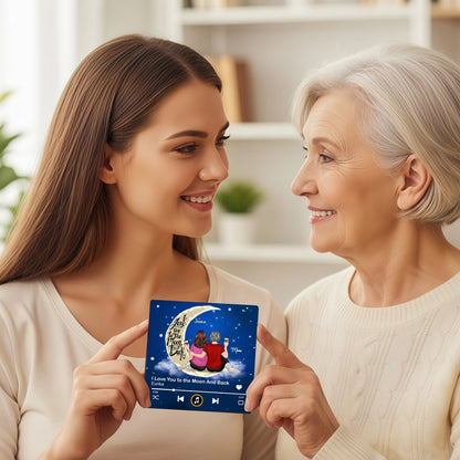 Acrylic Music Magnet with Mom and Daughter Sitting on the Moon, Love You to the Moon and Back, Sweet Gift for Mom