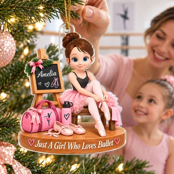 Personalized Acrylic Ornament, Seated Pink Ballerina Christmas Decor, Unique Gift for Daughter or Granddaughter