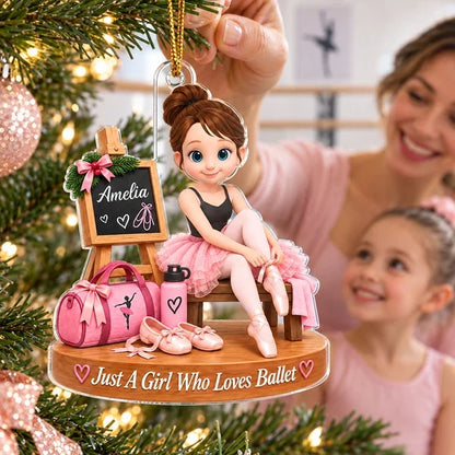 Personalized Acrylic Ornament, Seated Pink Ballerina Christmas Decor, Unique Gift for Daughter or Granddaughter