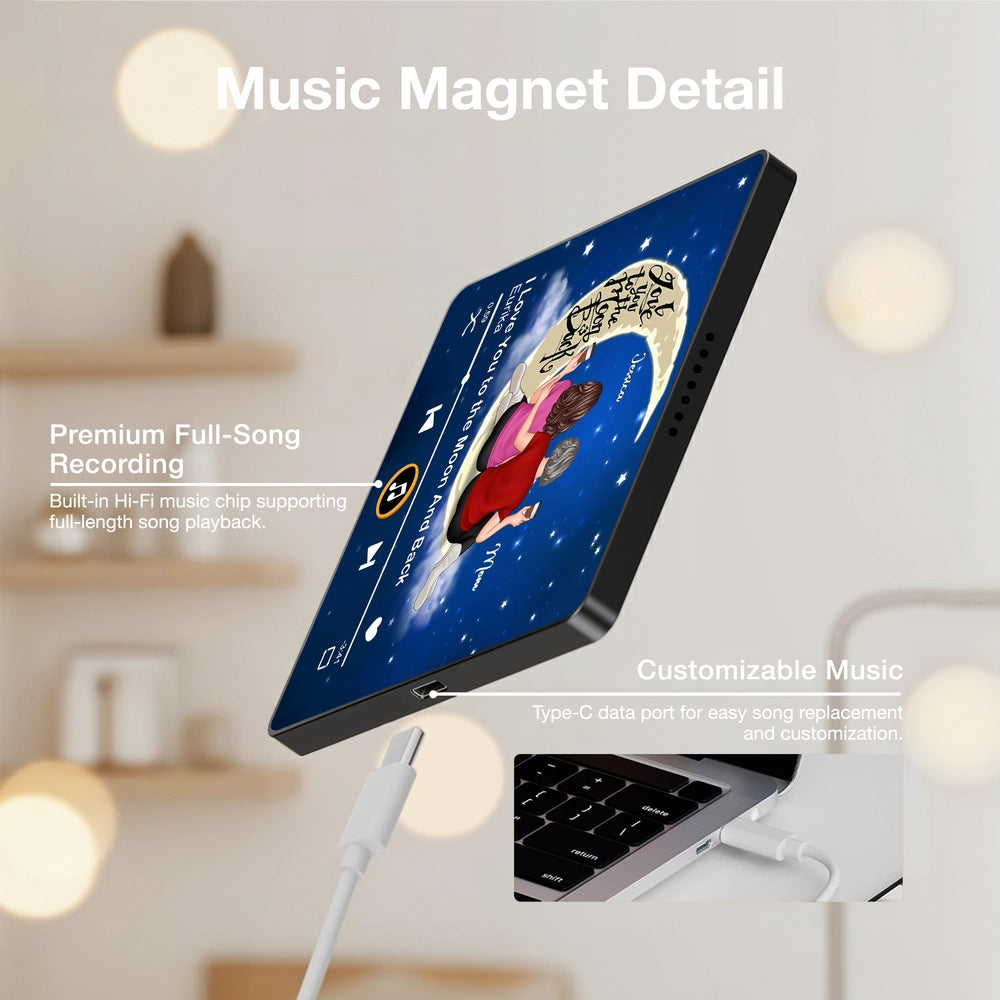 Acrylic Music Magnet with Mom and Daughter Sitting on the Moon, Love You to the Moon and Back, Sweet Gift for Mom
