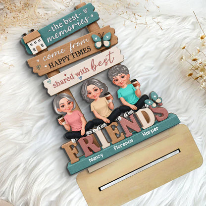 Personalized 2-Layer Wooden Plaque, Sitting Friends with Coffee, Unique Gift for Close Friends