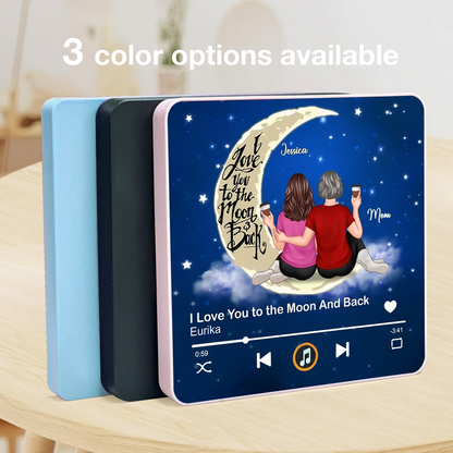 Acrylic Music Magnet with Mom and Daughter Sitting on the Moon, Love You to the Moon and Back, Sweet Gift for Mom