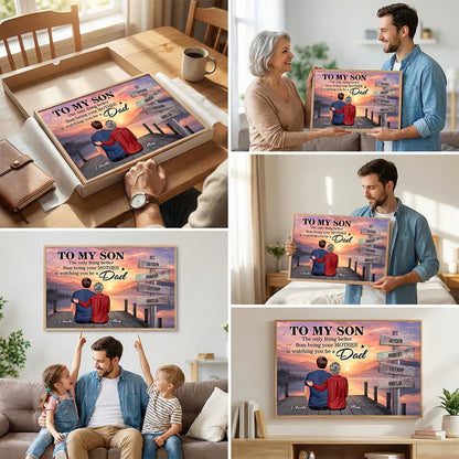 Personalized Poster for Son, Custom Family Signpost Sunset Lake Art, Unique Father's Day Gift from Mom
