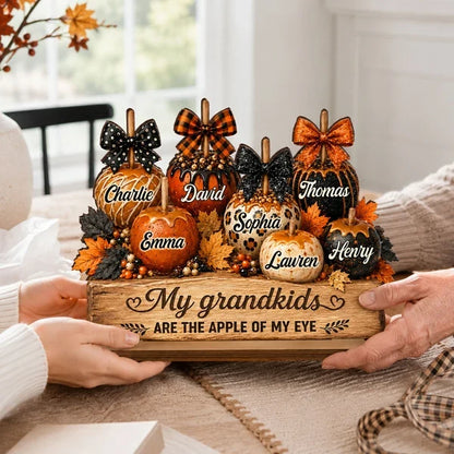Personalized 2-Layer Wooden Plaque with Fall Grandkids Pumpkins, Unique Gift for Grandma