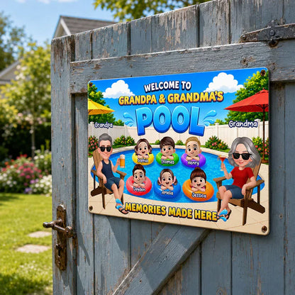Personalized Rectangular Iron Sign, Memories Made Here Pool Decor, Creative Gift for Grandma & Grandpa