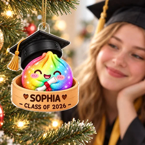 Cute Graduation Dumpling Acrylic Ornament Holding a Diploma, Personalized Creative Gift for Family