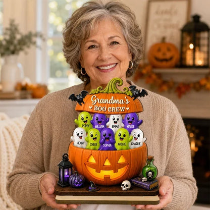 Grandma's Boo Crew Personalized Wooden Plaque, Smiling Ghost Pumpkin Unique Gift for Grandma