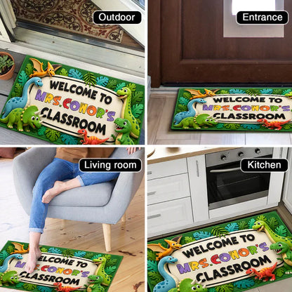 Personalized Standard Doormat with Safari Dinosaurs, Unique Teacher Gift for Classroom Entry