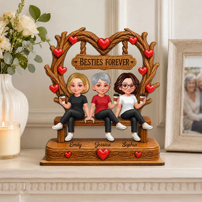 Personalized 2-Layer Wooden Plaque, Friends Sitting Under Heart Canopy, Unique Gift for Close Friend