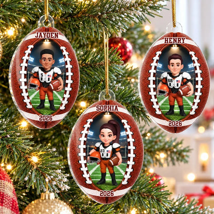 Personalized Acrylic Ornament, Custom Football Player on Stadium Field, Unique Christmas Gift for Son