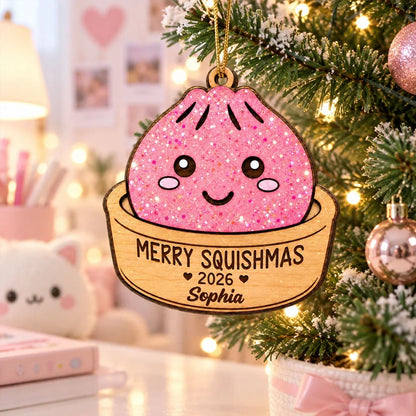 Merry Squishmas Personalized Wooden Ornament, Colorful Cartoon Tree Decor, Creative Gift for Kids and Teens