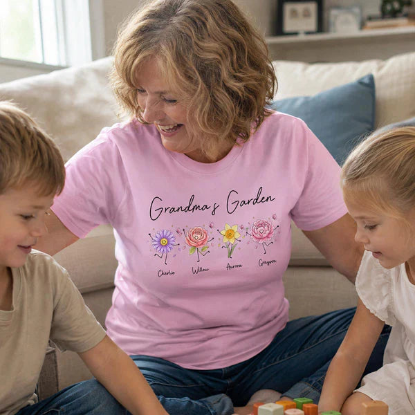 Personalized Grandma's Garden Classic Tee, Cute Flower Doodle Unique Gift for Grandma
