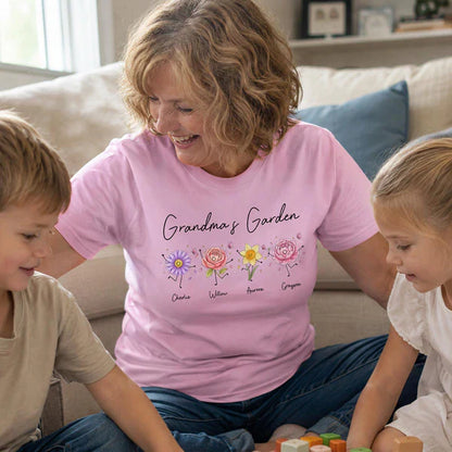Personalized Grandma's Garden Classic Tee, Cute Flower Doodle Unique Gift for Grandma
