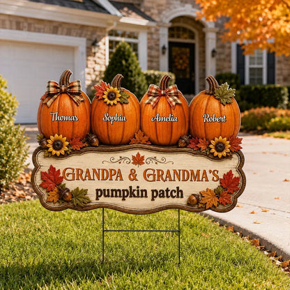 Personalized Shaped Yard Sign, Autumn Pumpkin Patch Decor, Unique Gift for Grandpa and Grandma