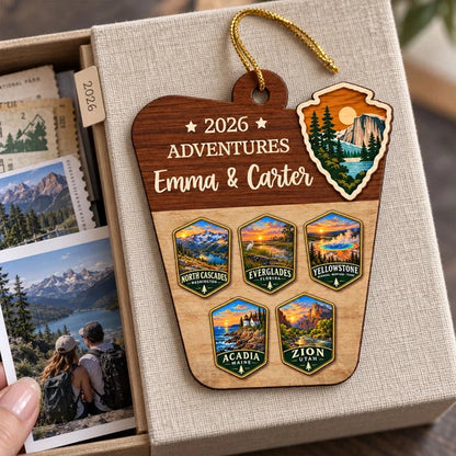 Wooden Ornament, Personalized Scenic Park Memories, Creative Christmas Gift for Adventure-Loving Couples