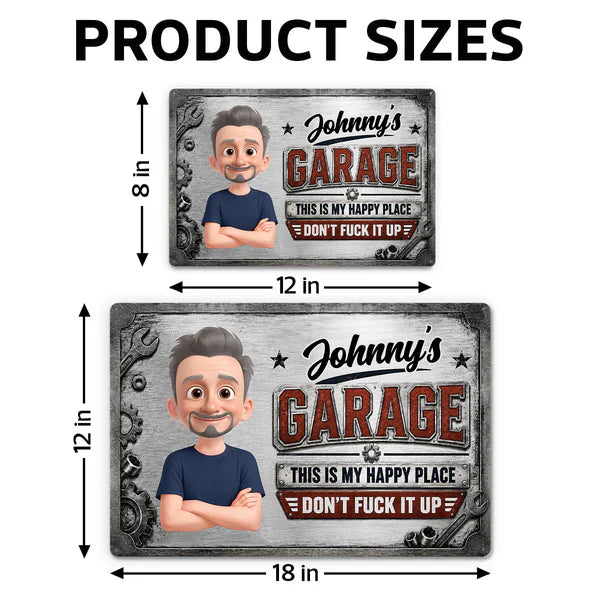 Rectangular Iron Sign, Personalized This Is My Happy Place Garage Decor, Creative Gift for Mechanic