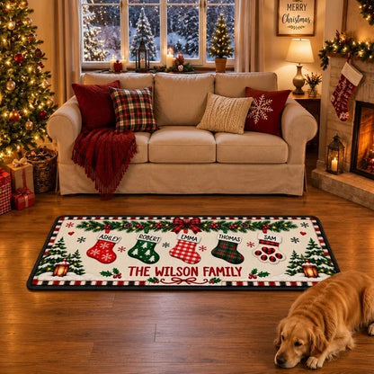 Personalized Premium Doormat with Plaid Christmas Stockings, Festive Entryway Decor, Unique Family Gift