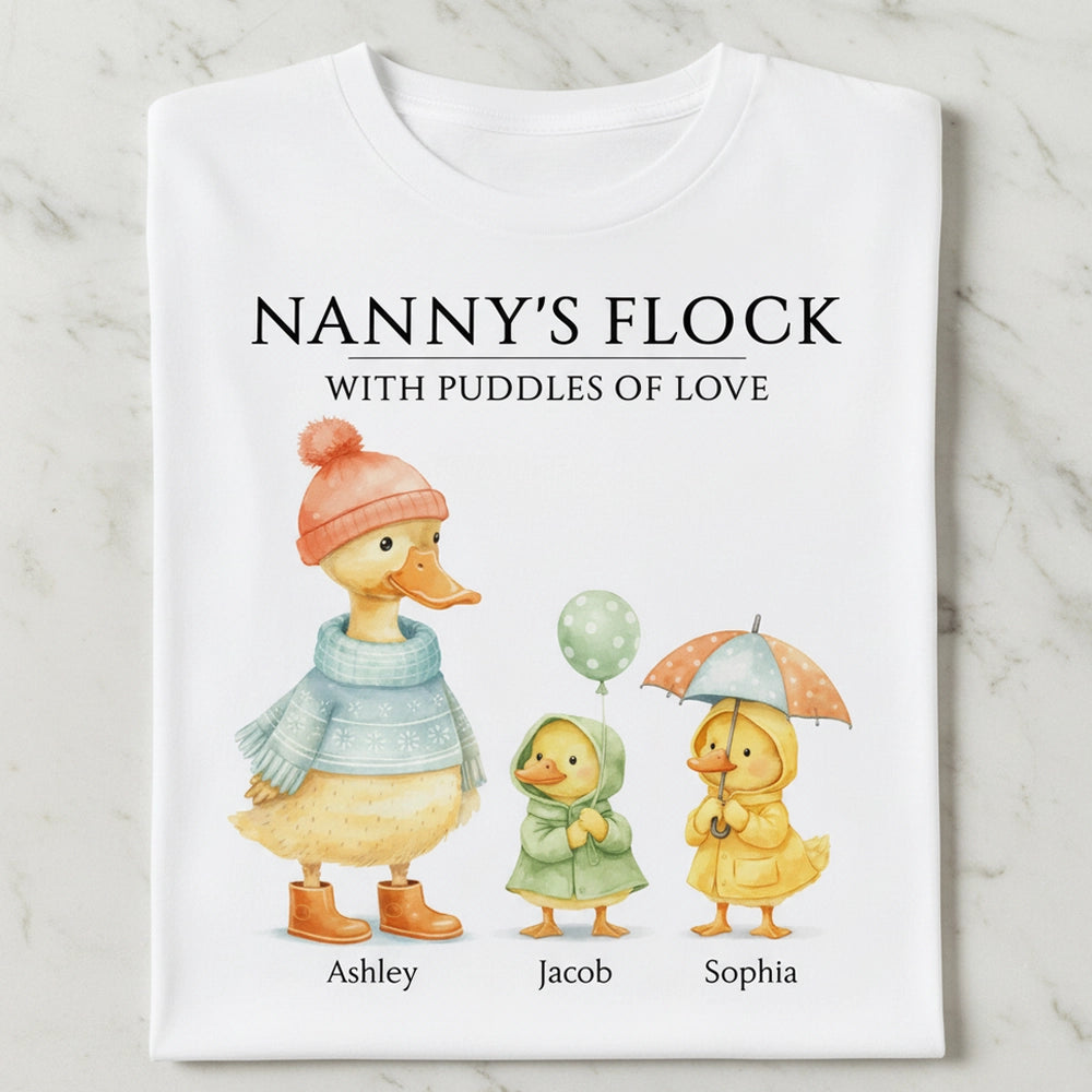 Classic Tee with Cute Ducks in Raincoats Nanny's Flock - Personalized Gift for Grandma That Feels Like Family