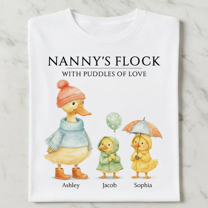 Classic Tee with Cute Ducks in Raincoats Nanny's Flock - Personalized Gift for Grandma That Feels Like Family