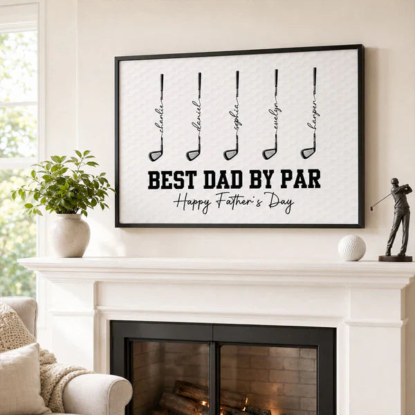 Personalized Golf Club Poster, Best Dad By Par Father's Day Wall Art, Unique Gift for Dad