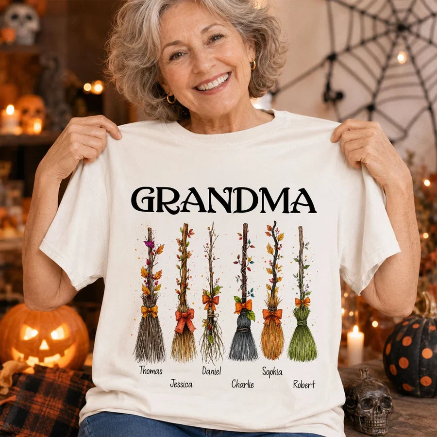 Grandma Broomsticks Sweatshirt, Creative Gift for Fall Family Pride With Cozy Witch Style