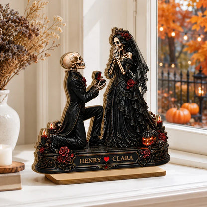 Personalized 2-Layer Wooden Plaque, Skeleton Proposal Halloween Decor, Unique Gift for Couple