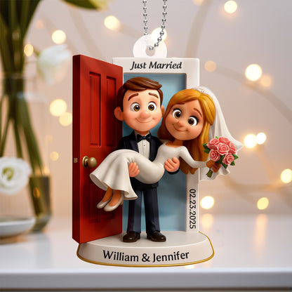 Just Married Acrylic Ornament, Groom Carrying Bride Design, Wedding Keepsake Gift