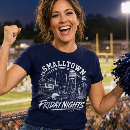 Classic Tee, Personalized Stadium Lights and Town Skyline Keepsake, Unique Gift for American Football Fans