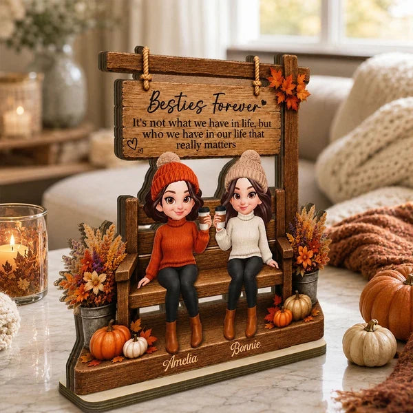 Personalized Wooden Plaque, Besties Forever Friendship Keepsake, Creative Gift for a Close Friend with Warm Fall Decor