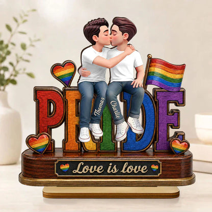 Personalized 2-Layer Wooden Plaque, Same-Sex Couple Kissing, Love Is Love, Unique Gift for Her