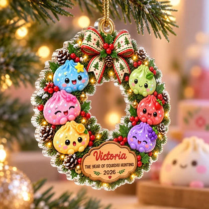 Acrylic Ornament with Colorful Dumpling Wreath, Personalized Christmas Keepsake, Creative Gift for Family
