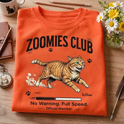 Personalized Classic Tee with Running Dog Illustration, Vintage Zoomies Club Design, Unique Gift for Dog Lovers