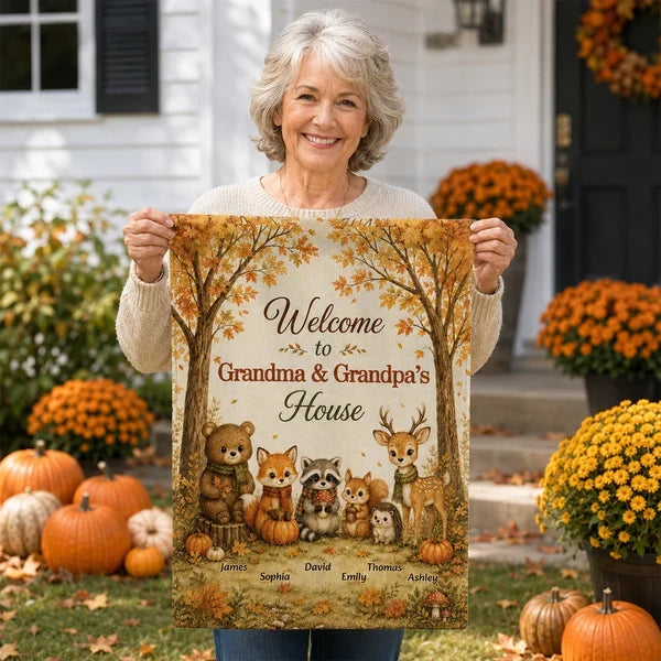 Welcome to Grandma & Grandpa's House Personalized Garden Flag, Autumn Forest Creative Gift for Grandparents