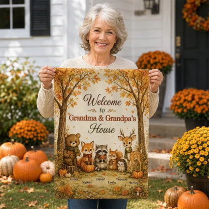 Welcome to Grandma & Grandpa's House Personalized Garden Flag, Autumn Forest Creative Gift for Grandparents