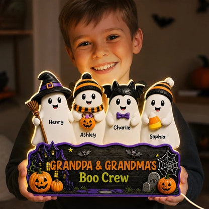 Personalized Acrylic Light Box, Smiling Ghost Boo Crew Halloween Decor, Unique Gift for Grandparents